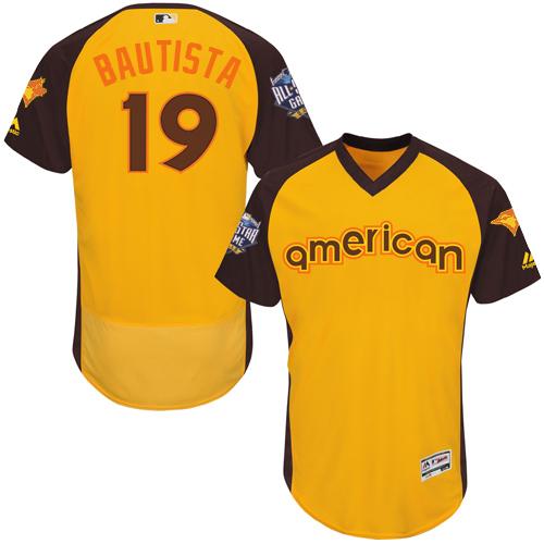 Blue Jays #19 Jose Bautista Gold Flexbase Authentic Collection 2016 All-Star American League Stitched MLB Jersey - Click Image to Close